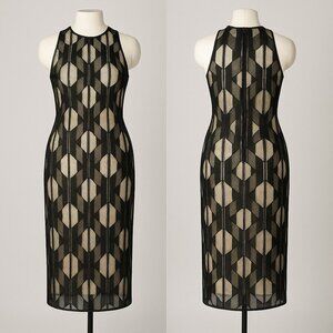 Boss Runway Edition Black Sheer Geometric Midi Dress Size 38 / US 6